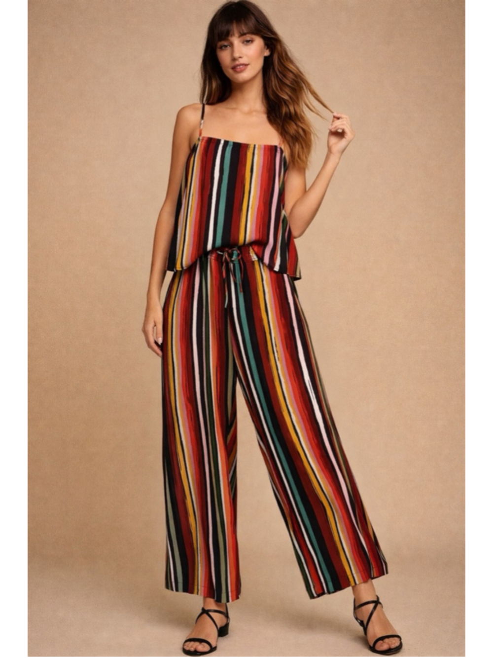 Free People Ruby Multi Stripe Cami Tank Medium Boho Festival Top Strappy